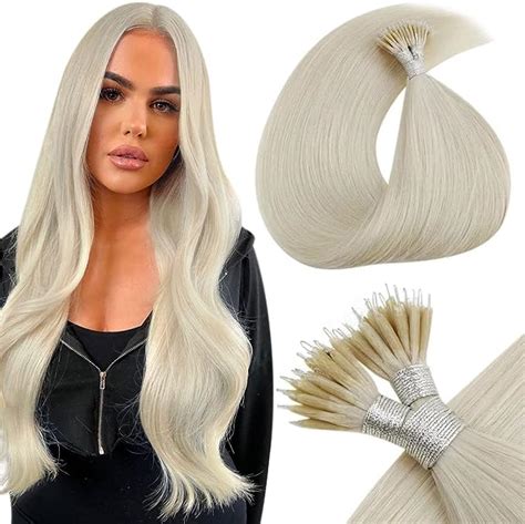 Laavoo Nano Hair Extensions Human Hair Platinum Blonde Nano Beads Hair