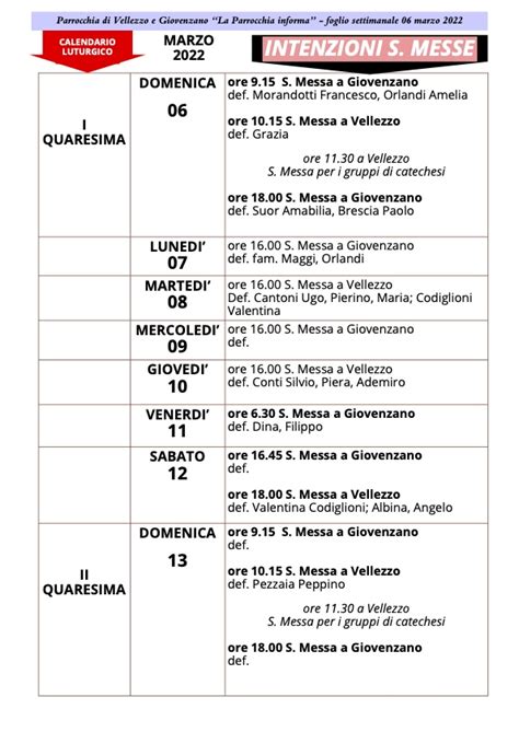 Calendario Liturgico Dal Al Marzo