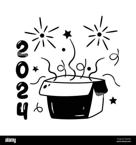 Feliz Año Nuevo 2024 Dibujado A Mano Etiqueta Engomada Vector Diseño Imagen Vector De Stock Alamy