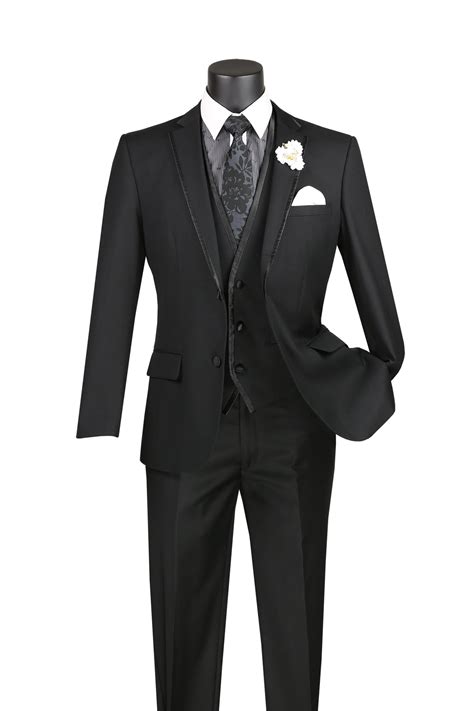 Black Trimmed Lapel Slim Fit 3 Piece Suit Upscale Mens Fashion