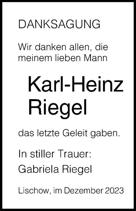 Traueranzeigen Von Karl Heinz Riegel Trauer Anzeigen De