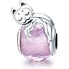 Breloque Chat En Argent Sterling Avec Zircone Cubique Rose Pour