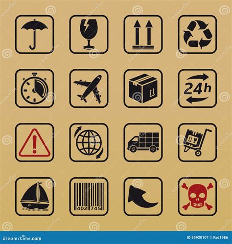 Handling And Packing Icon Carton Fragile Box Markings Cartoon Vector