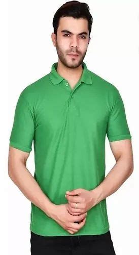 Half Sleeve Cotton Joxar Solid Men Polo Neck Green T Shirt Size Xl At