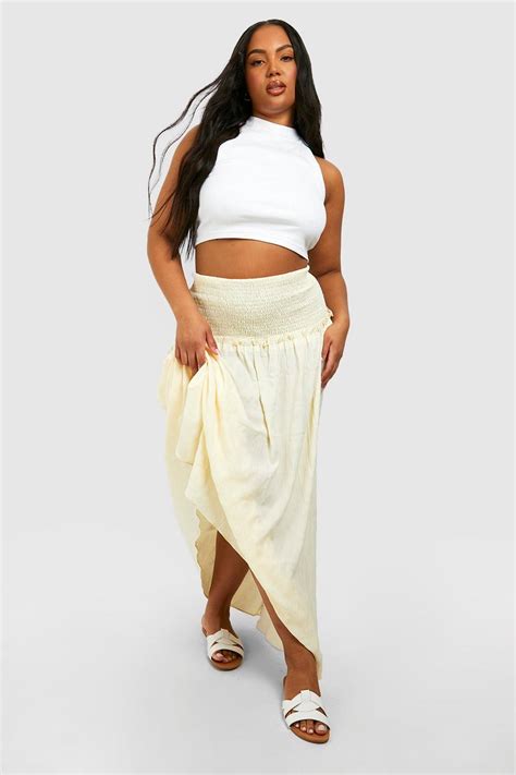 Plus Woven Shirred Maxi Skirt Boohoo Uk