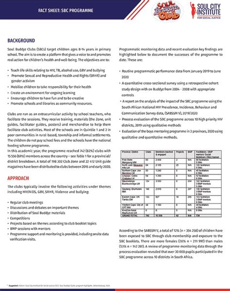 Fact Sheet Sbc Programme Soul City Institute For Social Justice