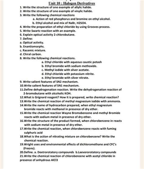 Unit Halogen Derivatives Write The Structure Of One Example Of All