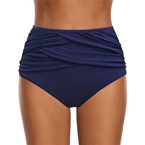 Buy Women High Waist Ruched Bikini Bottoms Tummy Control Swimsuit