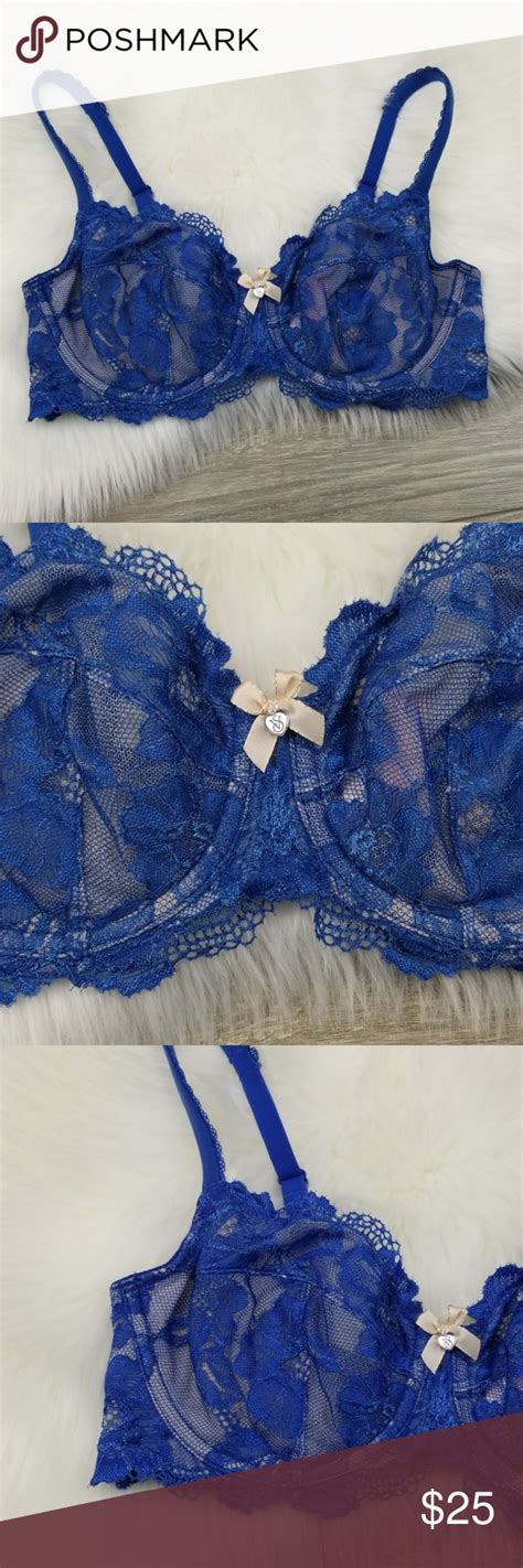 🍍victoria Secret Unlined Demi 34d Lace Bra Lace Bra Blue Bra Bra