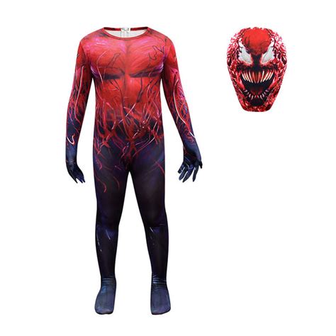 Kids Children Venom Cosplay Costume Red Jumpsuit Mask Outfits Hallowee ...