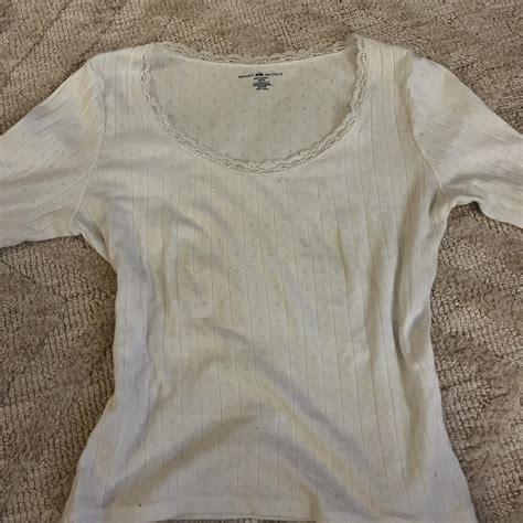 Brandy Melville White Lace Eyelet Long Sleeve Worn Depop