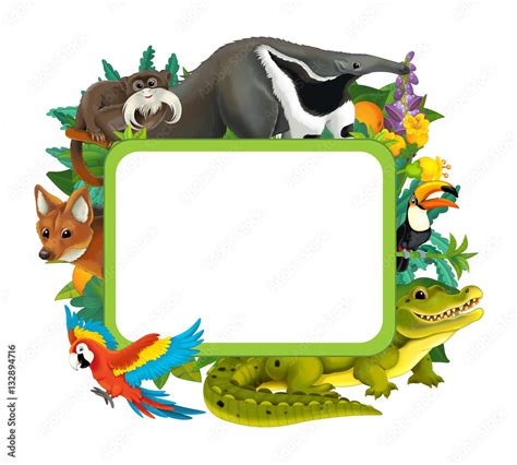 Cartoon frame with different animals - isolated - illustration for children Stock Illustration ...