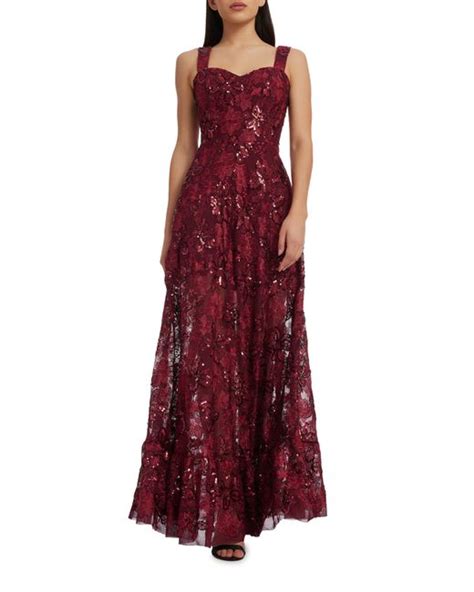 Dress The Population Anabel Floral Sequin Fit And Flare Gown In Purple Lyst