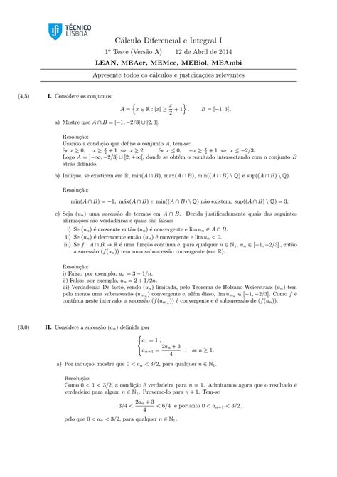 Prova Quest Es E Respostas Calculo Diferencial E Integral I O