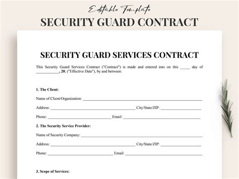 Printable Security Guard Contract Template Pdf Word Customizable