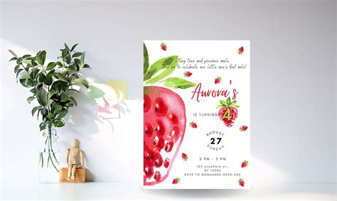 Editable Strawberry Birthday Invitation Birthday Berry Sweet Girl