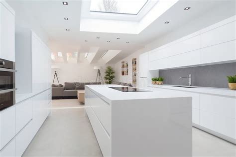 Modern Kitchen with Skylight - Interior Design Perspective Stock ...