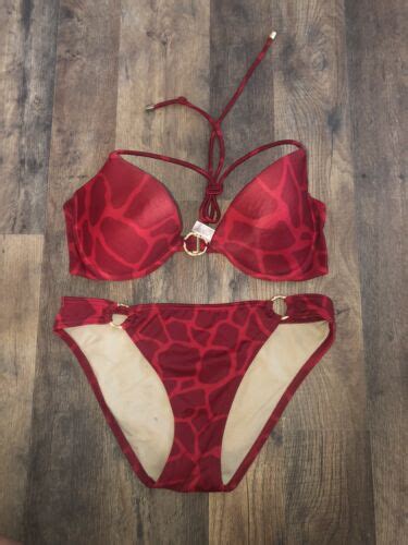 Victorias Secret Swim Red Giraffe Print Bikini Gem