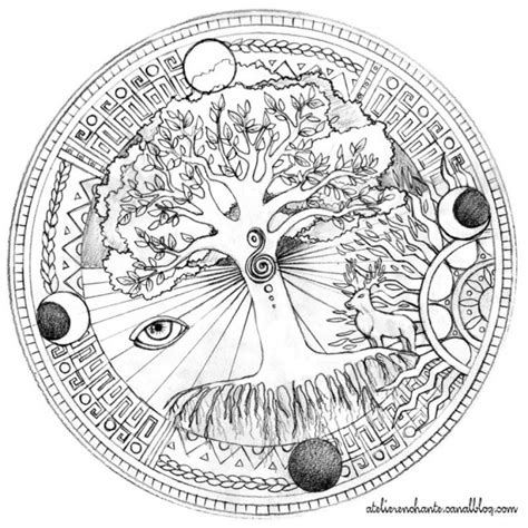 Coloriage Mandala Arbre et saisons dessin gratuit à imprimer