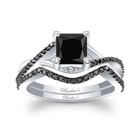 One Carat Princess Cut Black Diamond Bridal Set Barkev S