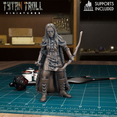 3D Printable DnD Heroes Human Ranger Female Pre Supported By