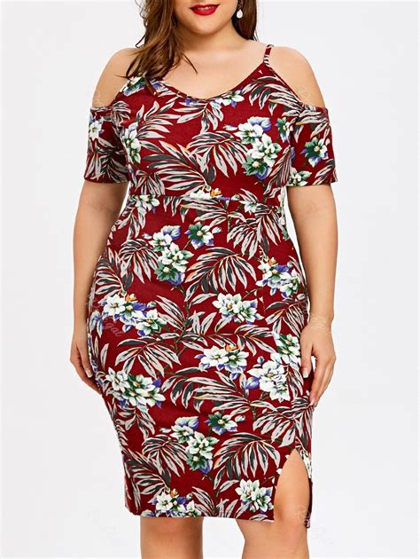 [36% OFF] Plus Size Tiny Floral Cold Shoulder Hawaiian Dress | Rosegal