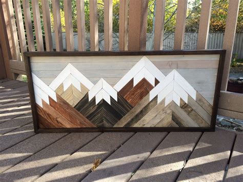 Reclaimed Rustic Wood Wall Art Mountain Scene Mantel Art Cabin