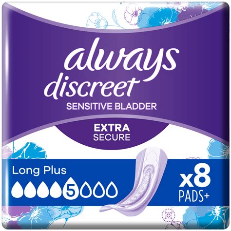 Always Discreet Extra Secure Incontinence Pads Long Plus 8 Pack Wilko