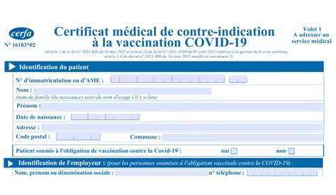 Cerfa Contre Indication La Vaccination Covid