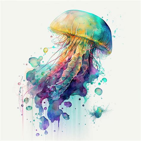 Rainbow Jellyfish Watercolor Jellyfish Digital Art By Aquarius Arts