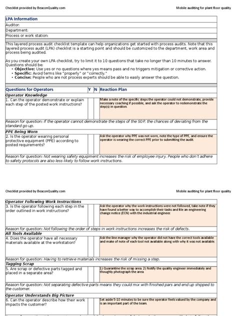Lpa Checklist Excel Table V6 Pdf Personal Protective Equipment