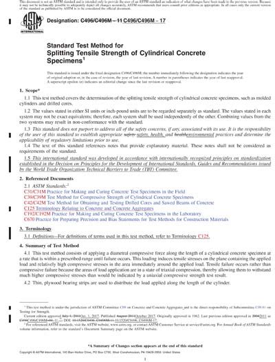 ASTM C496 C496M 17 Red Standard Test Method For Splitting Tensile