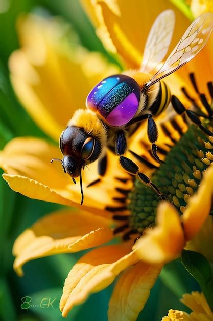 Premium Ai Image Hardworking Bees Collect Nectar On Flower Petals