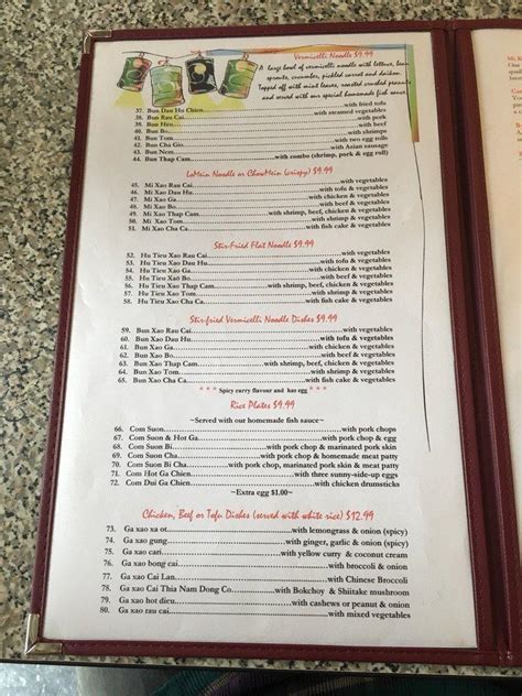 Menu at Pho Saigon restaurant, Memphis, Poplar Ave