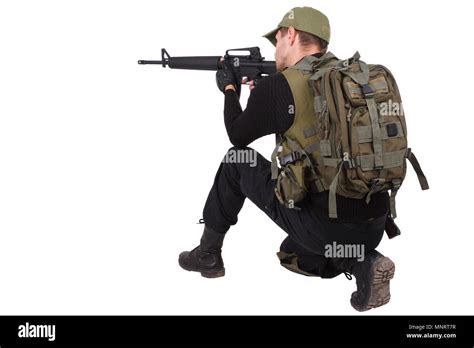 rifleman with m16 rifle isolated on white Stock Photo - Alamy