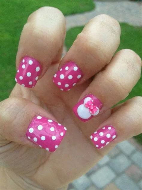 Girly Pink Polka Dot Minnie Design Minnie Mouse Nails Pink Nail