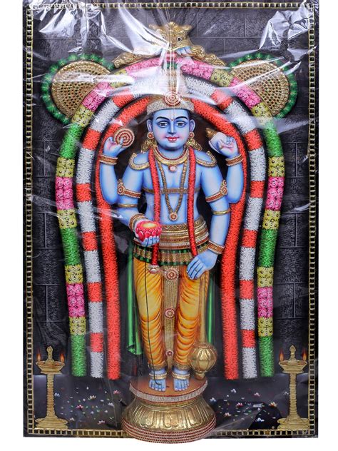 Standing Lord Guruvayurappan Tanjore Painting With Frame Traditional