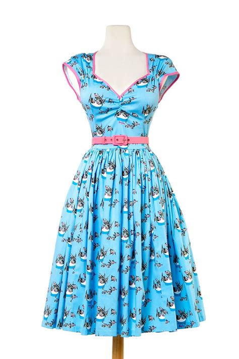 Pinup Couture Heidi 1950s Inspired Dress In Mary Blair Gray Cats Print