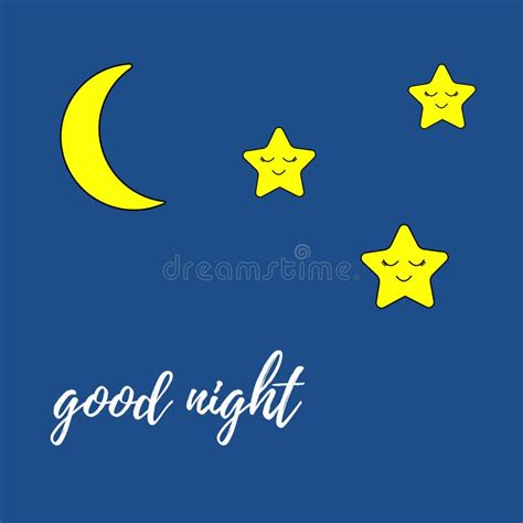 Good Night Card with Moon and Sleeping Stars Stock Vector ...