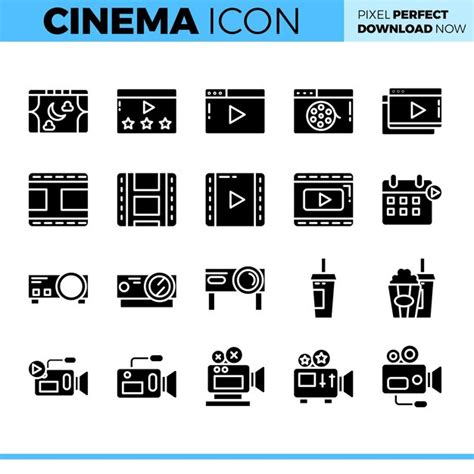 Conjunto De Iconos De Cine Vectorial Vector Premium