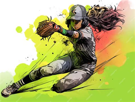 Premium Ai Image Woman Softball Player Illustration