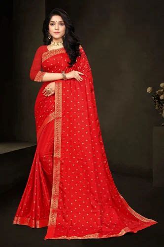 Admyrin Red Vichitra Silk Butti Work Designer Party Wear Saree With