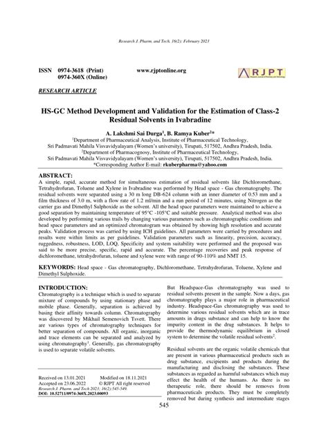 Pdf Hs Gc Method Development And Validation For The Estimation Of