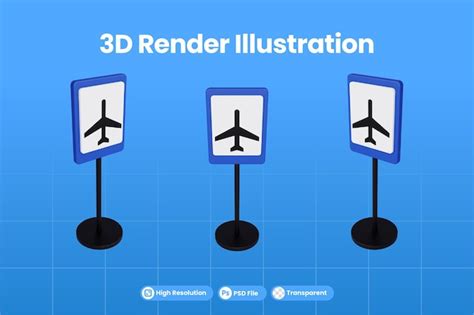 Premium PSD 3d Render Illustration Traffic Signs Of Airport