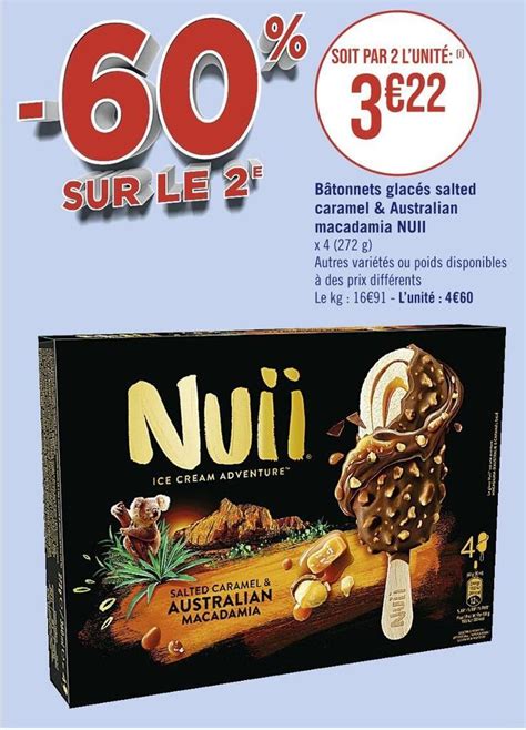 Promo Nuii bâtonnets glacés salted caramel australian macadamia chez