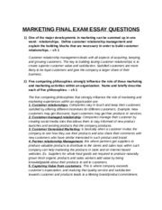 BU203 FINAL EXAM QUESTIONS MARKETING FINAL EXAM ESSAY QUESTIONS 1 One