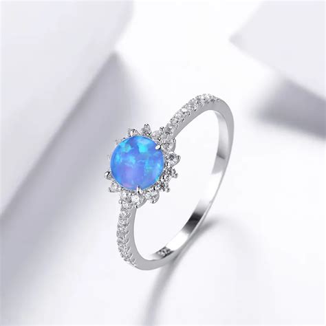 ANZIW Bague Ronde En Argent Regard 925 Pour Femme Fleur Opale Mariage