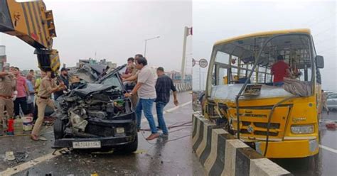 Watch School Bus Suv Crash On Delhi Meerut Expressway Near Ghaziabad 6 Killed