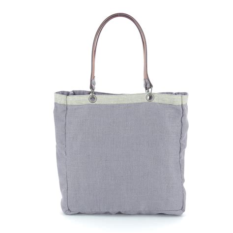 Sac Cabas Double En Lin Lav Lavande Anses En Cuir Doublure En Coton