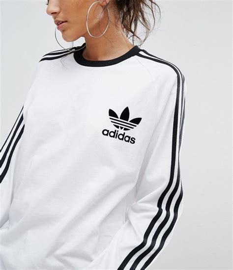 Adidas Originals Whiteblack Three Stripe Long Sleeve T Shirt Adidas Shirt Adidas Long Sleeve